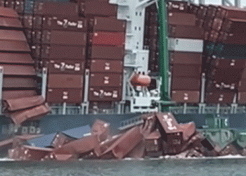 Dramatic video shows shipping containers toppling off cargo ship in California