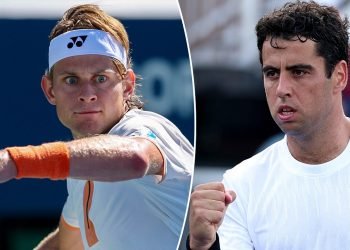 Tennis players confront each other at net over grunting controversy during US Open